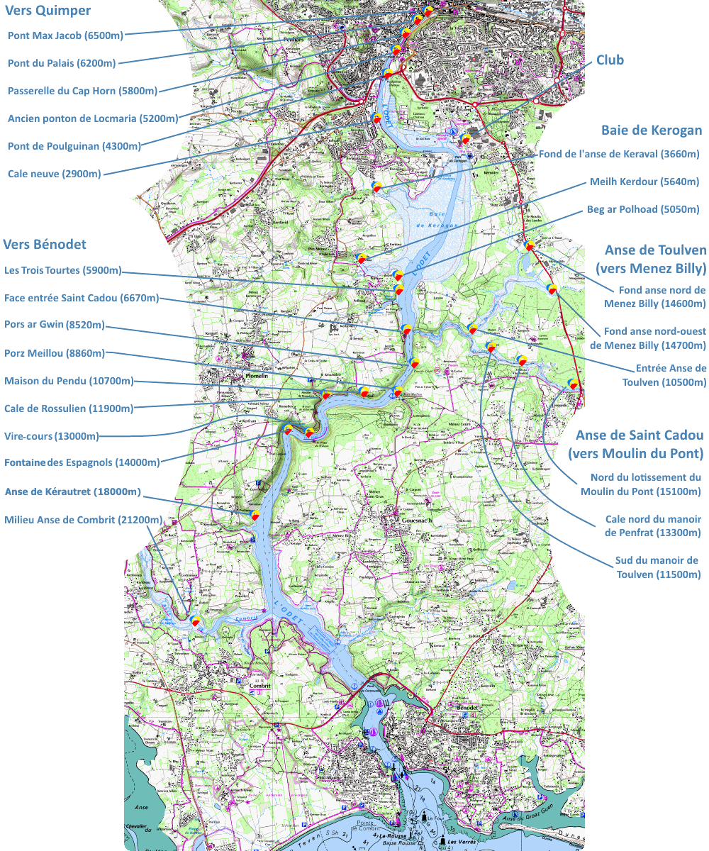 Carte littorale G&eacute;oportail de l'Odet et distances